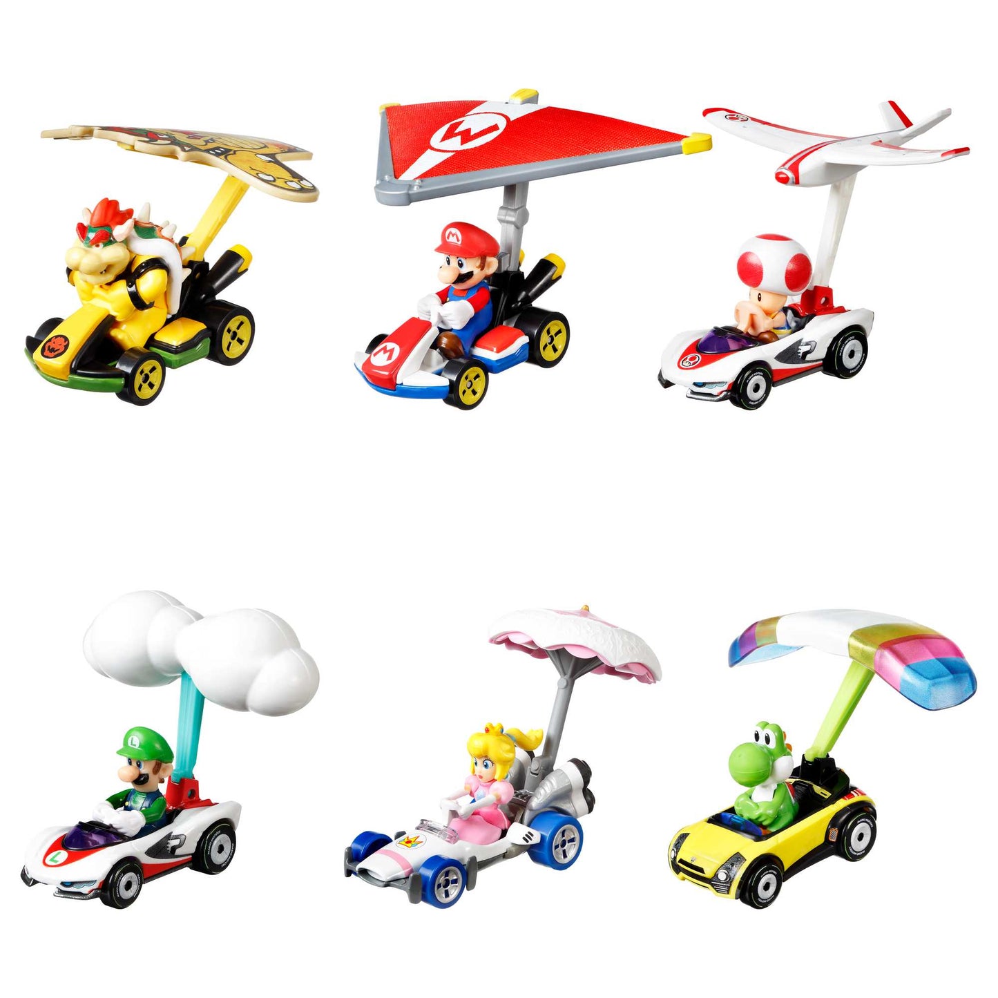 Hot Wheels Mario Kart Vehículo de Juguete Toad P-Wing con Plane Glider