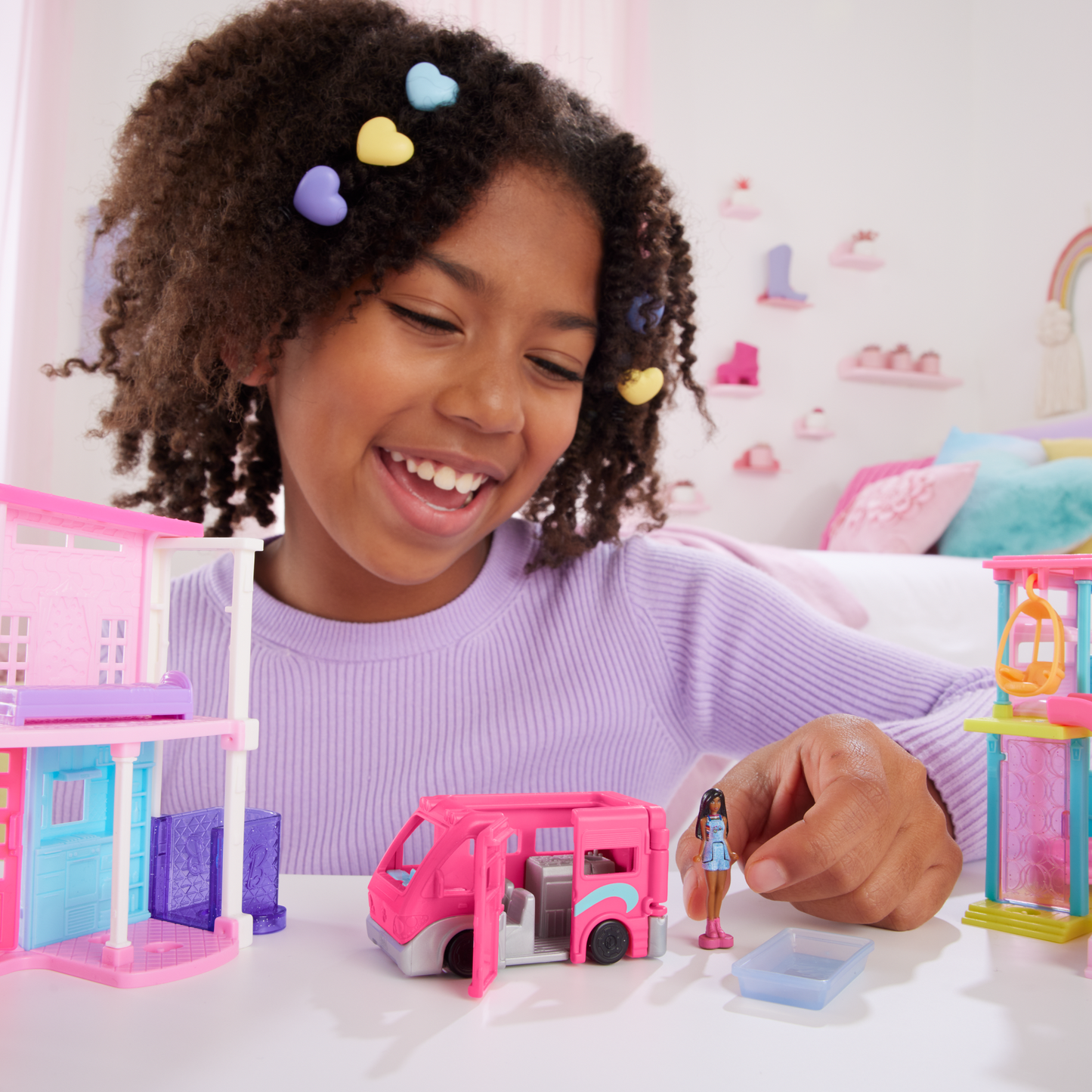 Barbie Mini Barbieland Dreamhouse & 3-Vehicle Playset With 4 1.5-Inch Dolls, Furniture & Accessories