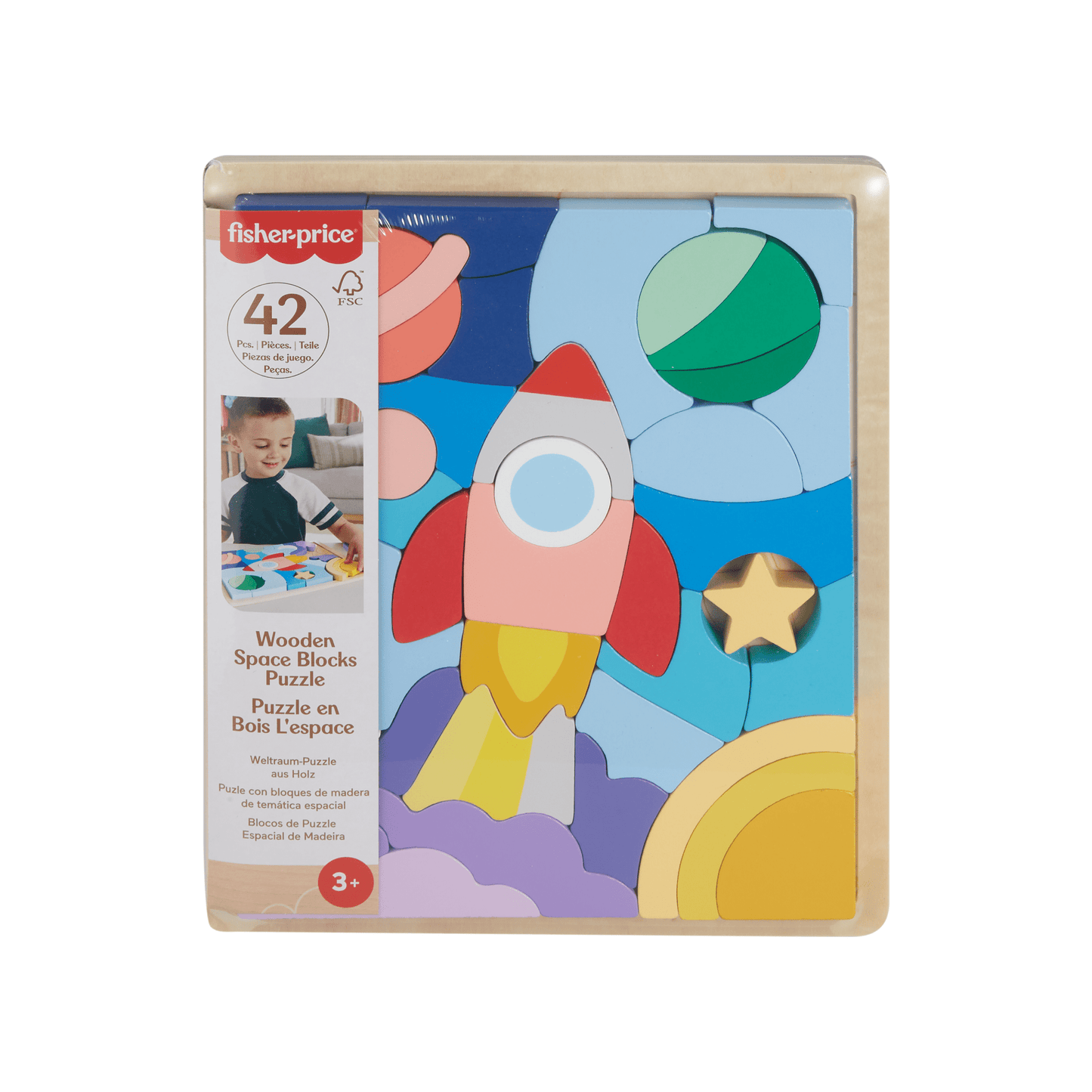 Fisher-Price Brinquedo para Bebês Quebra-cabeça de Madeira do Espaço