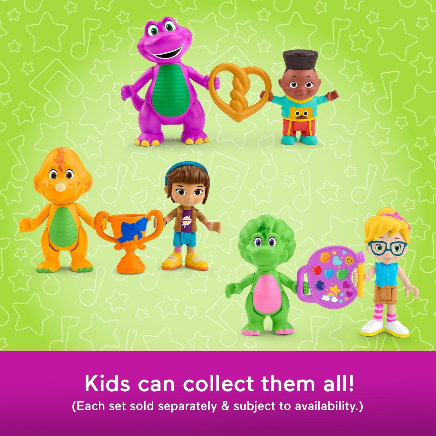 Fisher-Price Barney's World Barney's Friend Mel & Billy Dino Figure Set For Kids, 3 Toys