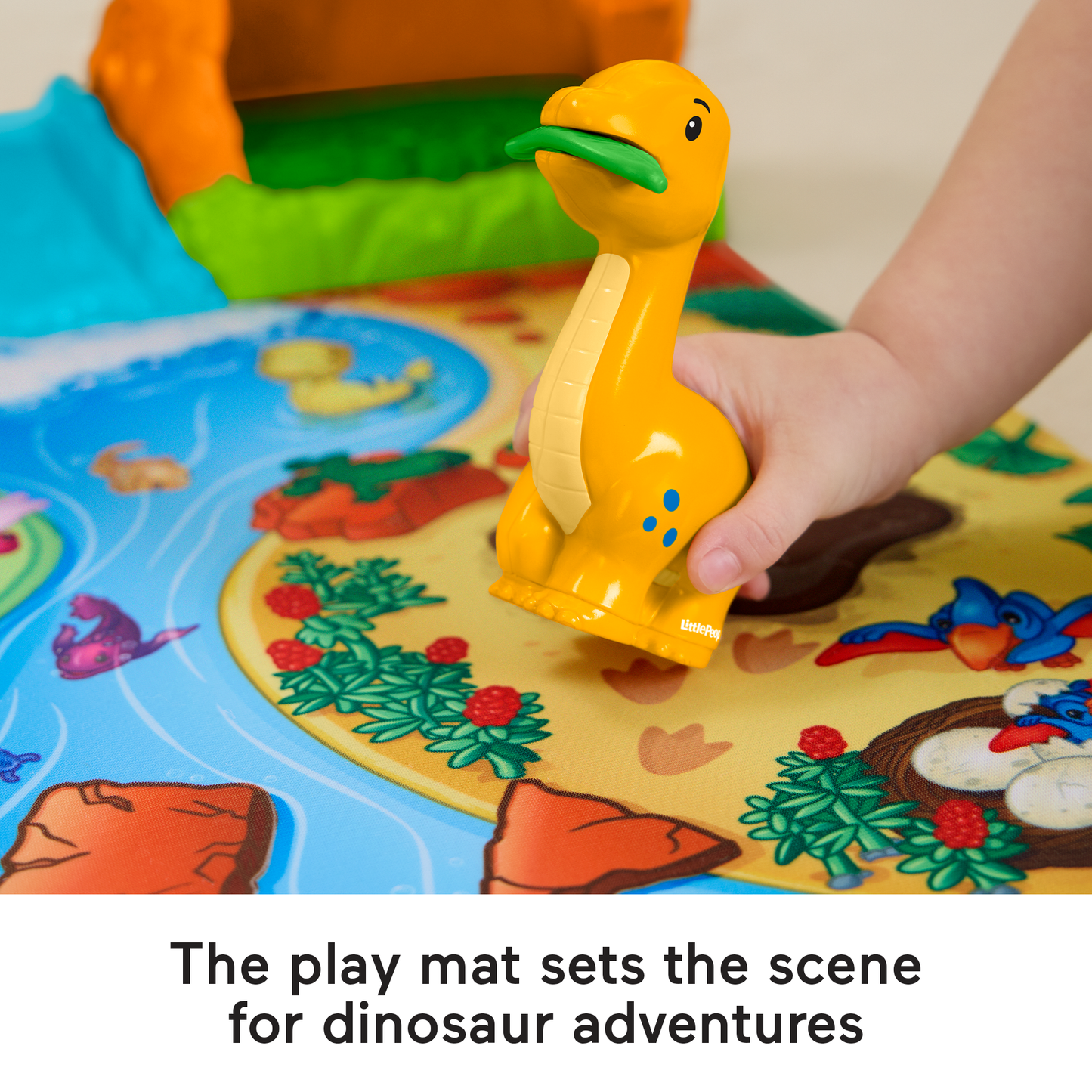Fisher-Price Little People Dinosaur Village & Play Mat Toddler Playset, 3 Toy Figures
