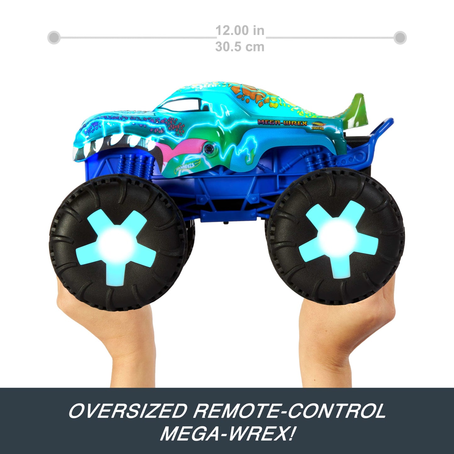 Hot Wheels Monster Trucks 1:15 Scale MEGA-Wrex Alive Remote-Control Vehicle, Battery-Powered RC With interactive Lights & Sounds