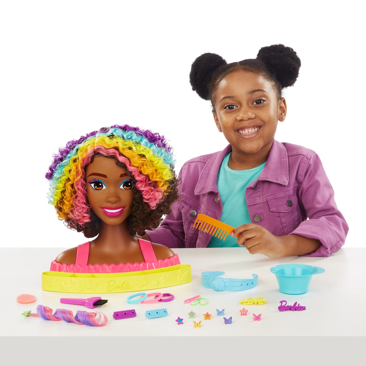 Barbie Deluxe Styling Head, Barbie Totally Hair, Curly Brown Rainbow Hair