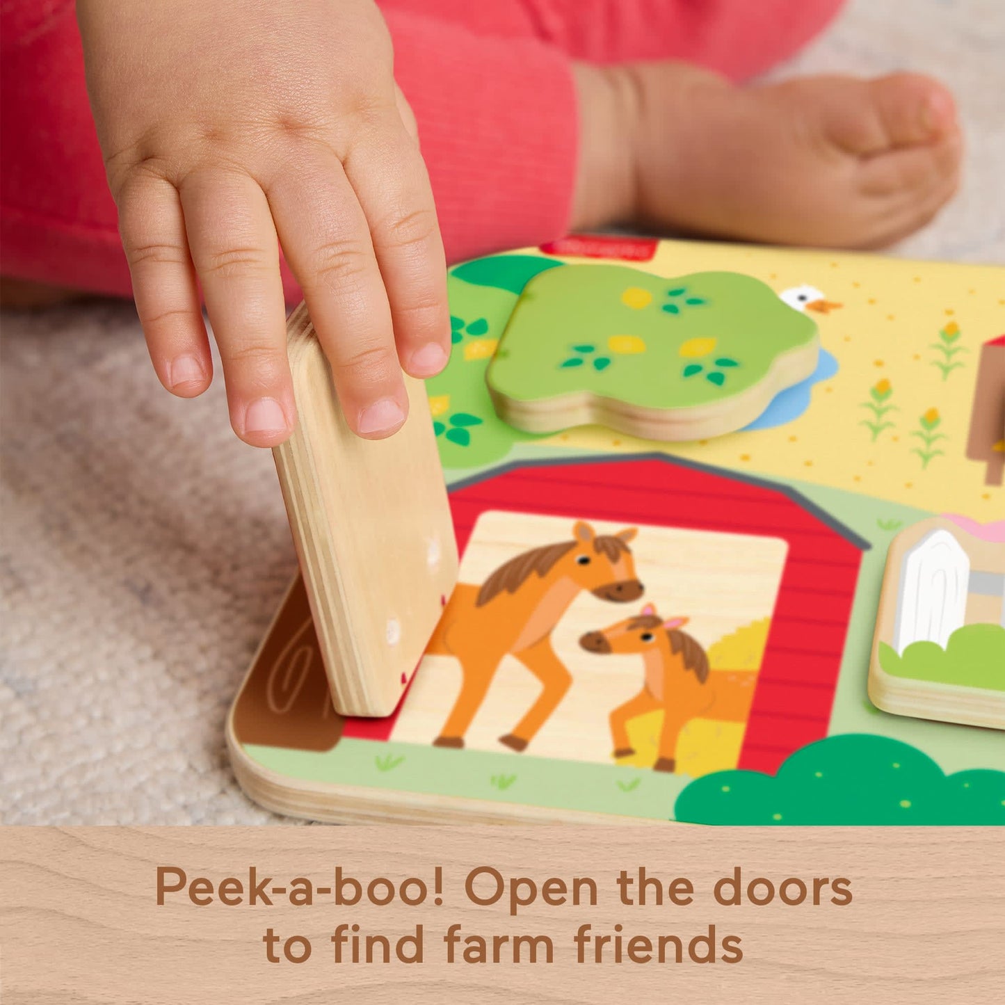 Fisher-Price Wooden Farm Animal Board Busy Activity Toy For Baby & Toddler, 1 Wood Piece