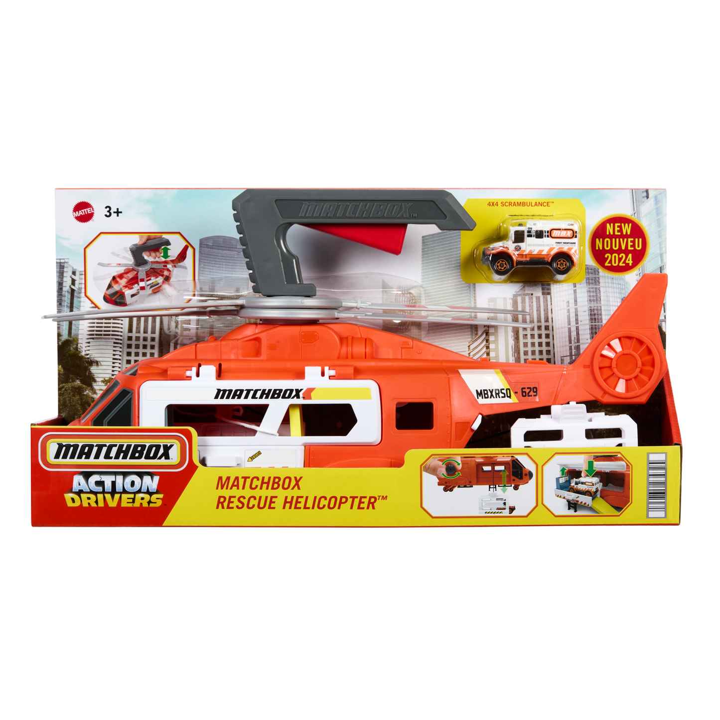 Matchbox-Hélicoptère de Secours-40,5Cm, Ambulance en Métal1/64